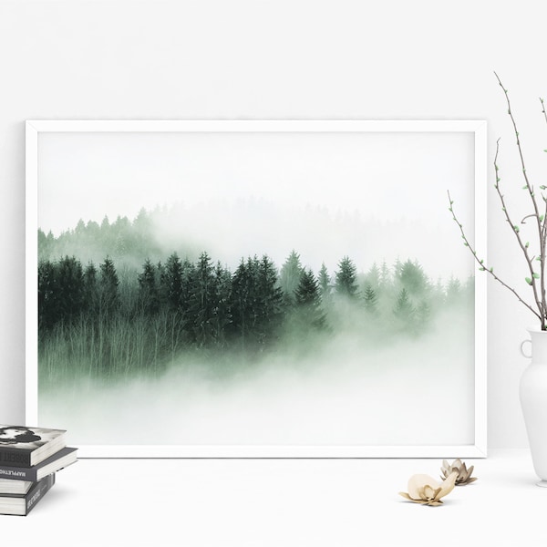 Foggy Forest Landscape #3- Misty Forest Photography, Fog Mist Photo Print, Nordic Prints, Minimalist wall Art, Instant Download Digital JPG
