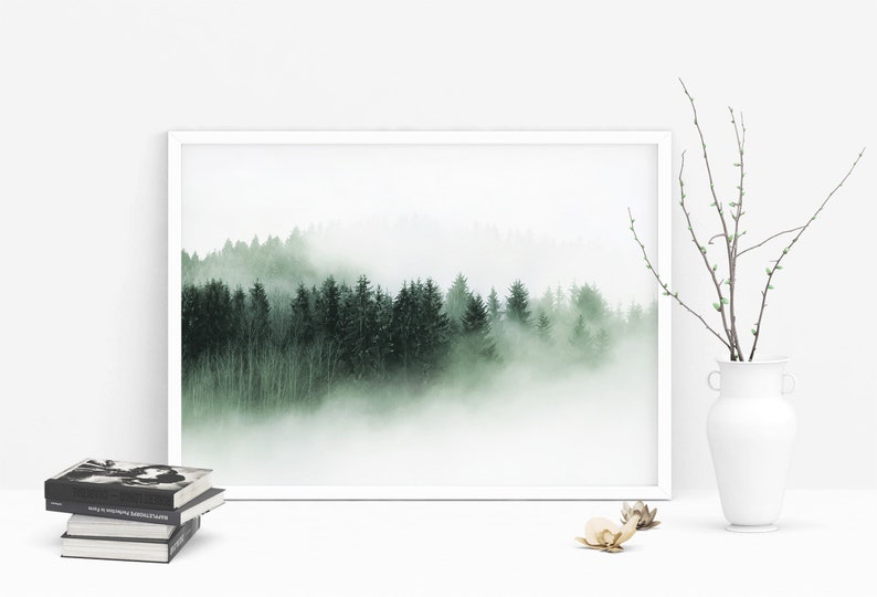 Foggy Forest Landscape 3 Misty Forest Photography, Fog Mist Photo Print, Nordic Prints, Minimalist wall Art, Instant Download Digital JPG image 1