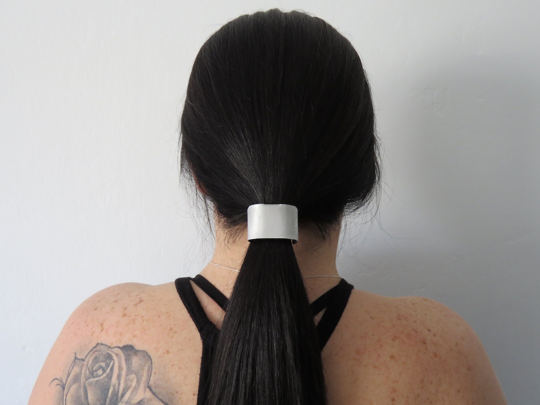 Videobrushed Metal Hair Cuff Slides Onto Your Ponytail Holder in 7