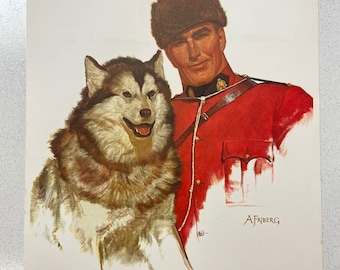 Vintage Arnold Friberg Print Canadian Mountie and Husky