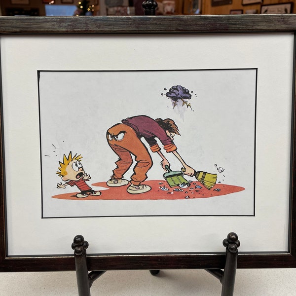 Framed Calvin and Hobbes Mom Cleaning Comic Bill Watterson