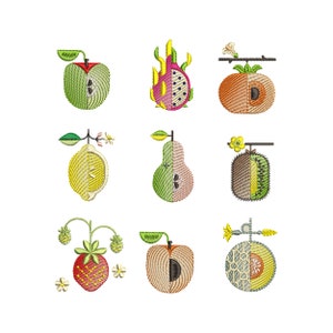 Felice Divertente Frutta Giardino Macchina Ricamo Limone Passione Limone Pomodoro Pera Albicocca Fiore Design Modello zip Set - QUALSIASI DIMENSIONE
