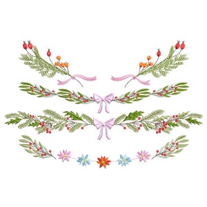 Christmas Holly Santa Border Machine Embroidery Design set, 4 Holiday Bow Patterns, Instant Download ZIP - 5 SIZES