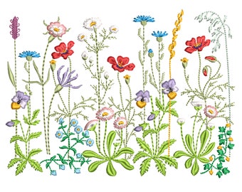 Patrón de bordado a máquina de flores y hierbas danesas de prado, descarga instantánea ZIP - 5 tamaños