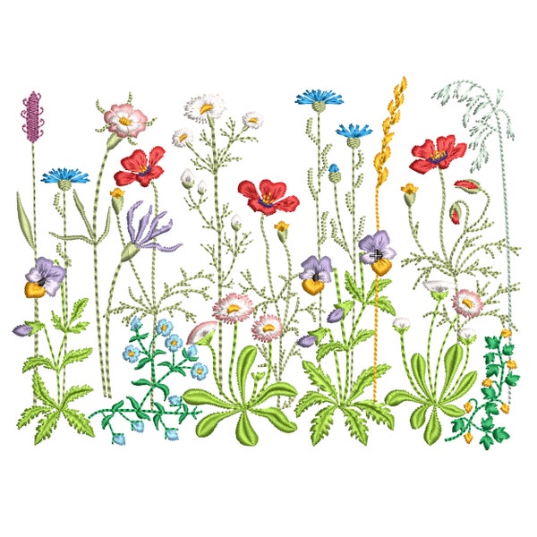 Danish Meadow Flower Herb Machine Embroidery, Daisy Easter Floral Botanical Garden Pattern Instant Download ZIP - 18 designs ANY SIZE