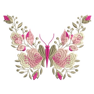 Blumen Schmetterling Stickdatei, Floral Botanischer Garten Stickdatei Instant Download ZIP - 4 Größen
