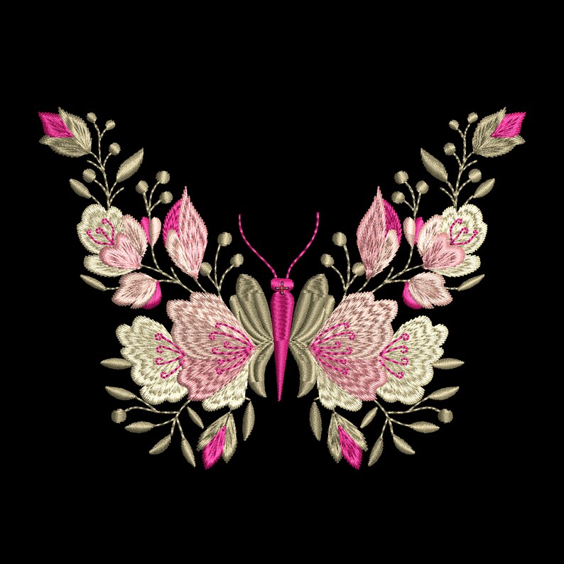 Flower Butterfly Machine Embroidery Floral Botanical Garden Etsy