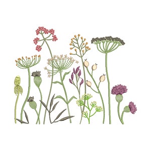Meadow Flower Herb Machine Embroidery Design, Easter Floral Botanical Garden Pattern (Instant Download ZIP, 13 designs 4 sizes)