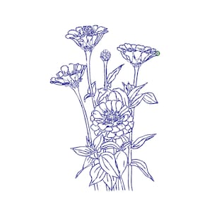 Chinoiserie Prado Flor Erva Máquina Bordado Azul Floral Jardim Botânico Padrão Download Instantâneo ZIP