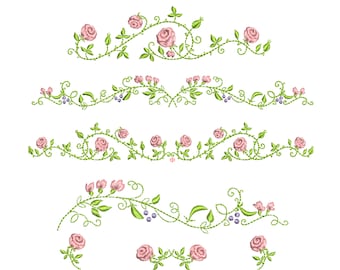 Rose Flower Border Machine Embroidery, Daisy Floral Botanical Garden Pattern Instant Download ZIP - ANY SIZE