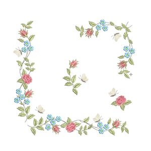Rose Border and Corners Machine Embroidery, Flower Floral Botanical Borders Pattern Instant Download ZIP - 9 elements 5 sizes