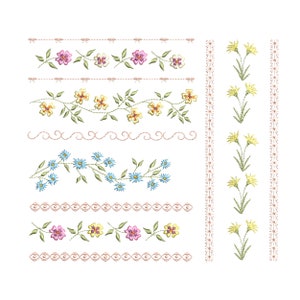 Romantic Border Machine Embroidery, Flower Floral Botanical Garden Pattern Instant Download ZIP - ANY SIZE