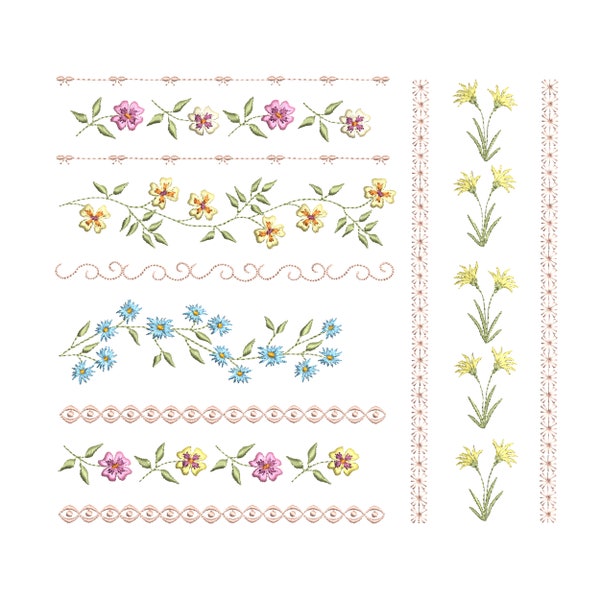 Romantic Border Machine Embroidery, Flower Floral Botanical Garden Pattern Instant Download ZIP - ANY SIZE