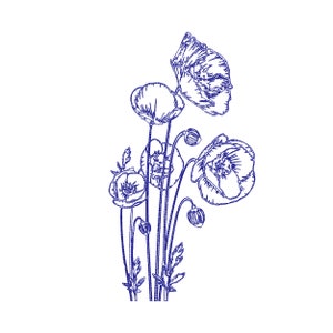 Azul e branco Prado Flor Erva Máquina Bordado Chinoiserie Floral Jardim Botânico Padrão Download Instantâneo ZIP