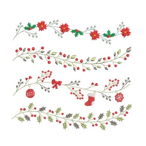 Christmas Holly Santa Border Machine Embroidery, Holiday Floral Botanical Garden Pattern Instant Download ZIP - 5 SIZES