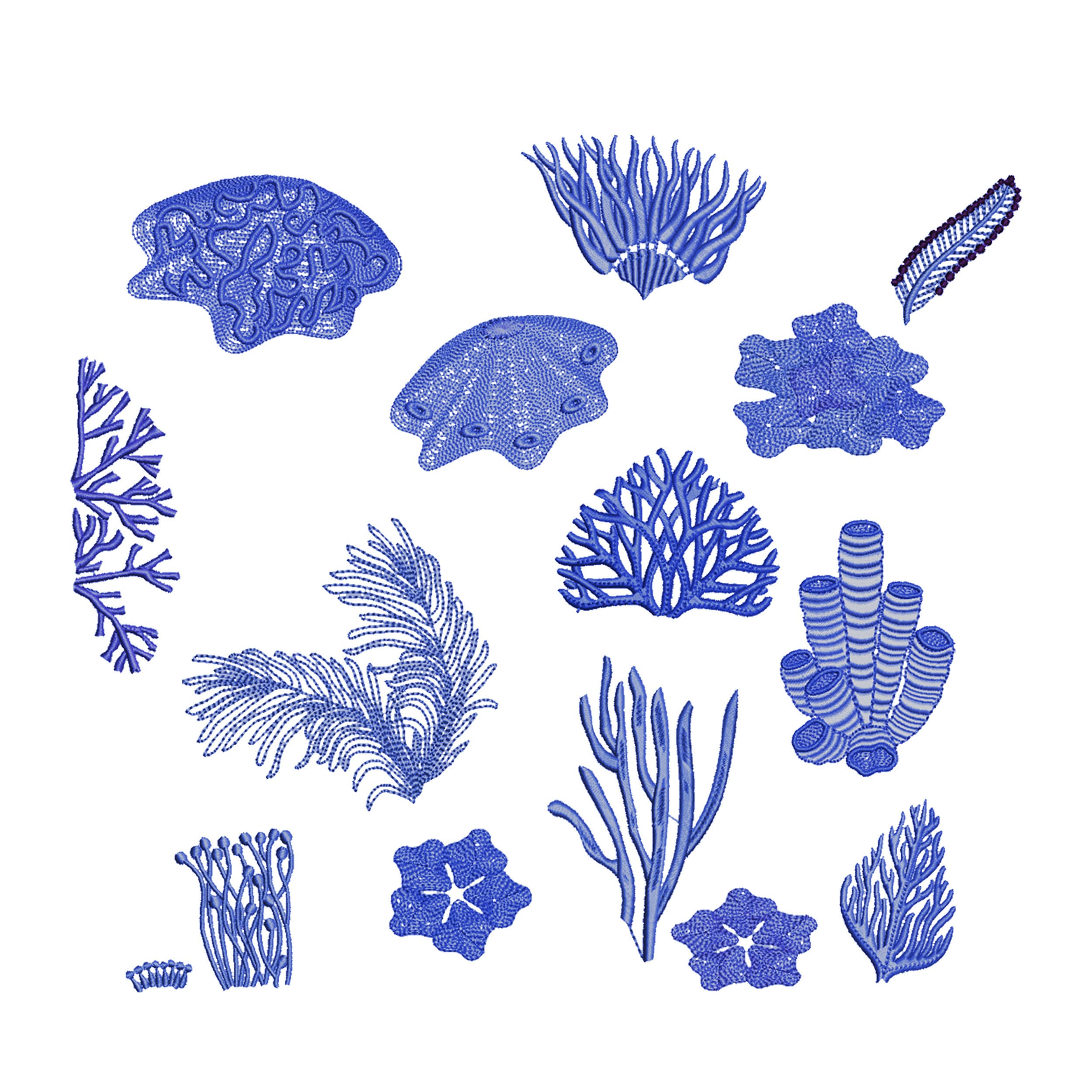 Set of 14 Sea Corals Nautical Chinoiserie Coral Reefs Tropical 