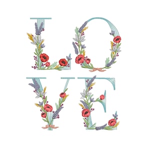 LOVE alphabet ABC flower letter monogram font heart wedding birthday Valentines day Machine Embroidery Design Pattern Instant Download