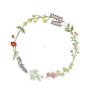 Wildflower Frame Wreath Meadow Flower Machine Embroidery Design, Floral Monogram Botanical Garden Instant Download ZIP  - 2 SIZES