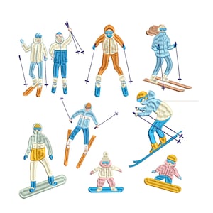 Winter Ski Sport Maschinenstickerei Design, Snowboard Berg Skifahren Weihnachten Muster Download - 12 Elemente