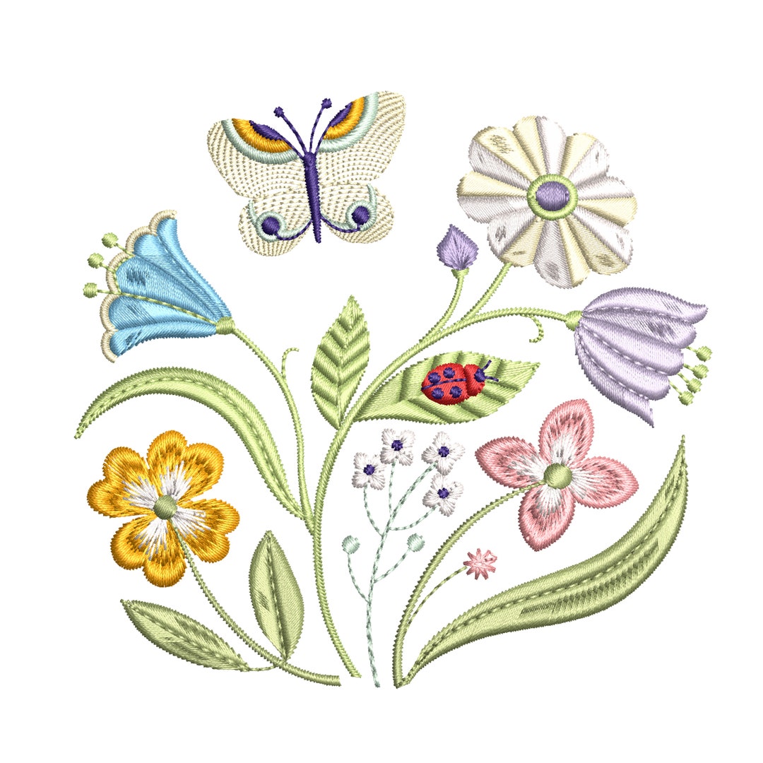 Summer Flowers Machine Embroidery Garden Flower Floral Botanical