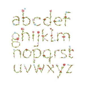 Design de bordado de máquina de alfabeto de monograma de flor de Natal, padrão de fonte de letra pequena ABC Zip, 5 tamanhos