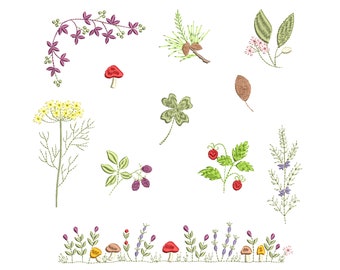 Mushroom Floral Machine Embroidery Design: Forest Flower Border (Instant Download 4 sizes)