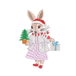 Christmas Bunny Machine Embroidery Design, Peter Rabbit Instant Download ZIP- 5 sizes