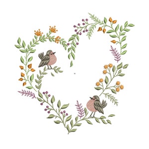 LOVE birds heart wedding birthday Spring Summer Valentines Day Machine Embroidery Design Pattern Instant Download- 4x4 hoop 2 sizes