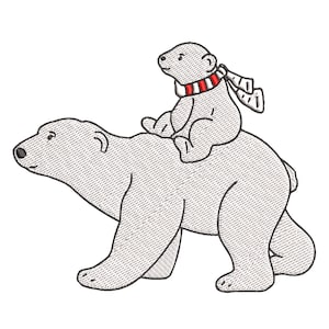 Christmas Polar Bear Mama and Baby Machine Embroidery Design, Winter Forest Bohemian Holiday Instant Download ZIP- 6 sizes