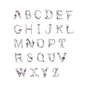 Flor Alfabeto ABC letra monograma fonte coração casamento aniversário dia dos namorados máquina bordado design padrão download instantâneo