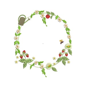 Marmellata di fragole Cherry Garden Cucina Corona Ricamo, Piante d'ape Flower Design Pattern Instant Download ZIP cerchio - QUALSIASI DIMENSIONE