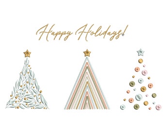 Set di alberi di Natale moderni cineserie per ricamo a macchina, design di decorazioni per le vacanze invernali - 6 misure