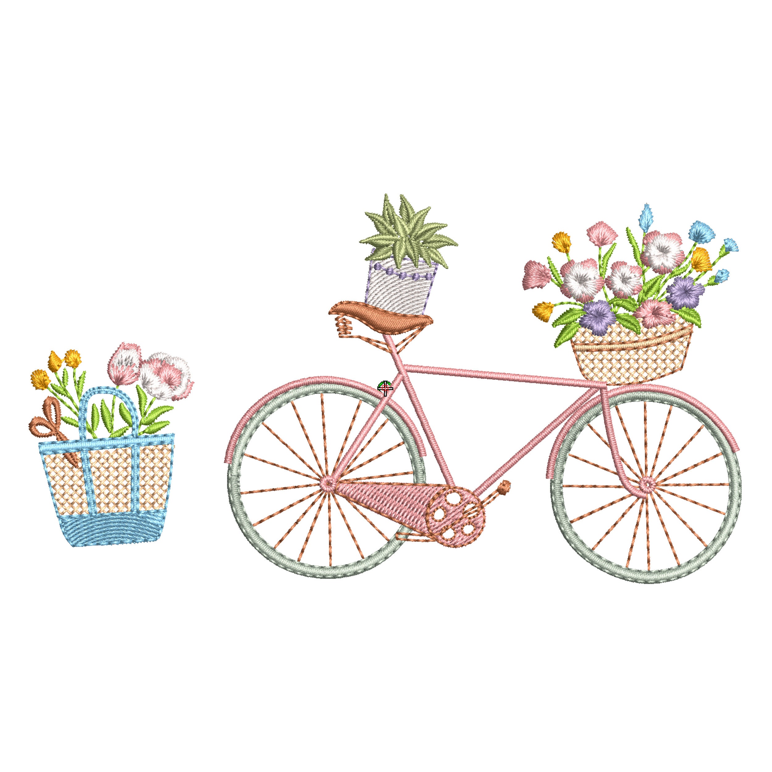 handmadeあっきーページ✨ Flower Bike Machine Embroidery Bicycle Easter Spring Floral