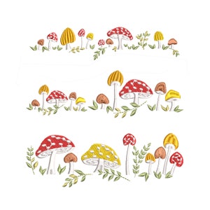 Forest Mushroom Border Machine Embroidery Design, Flower Floral Botanical Garden Pattern Instant Download ZIP - 5 SIZES