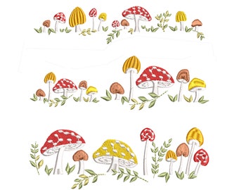 Forest Mushroom Border Machine Embroidery Design, Flower Floral Botanical Garden Pattern Instant Download ZIP - 5 SIZES