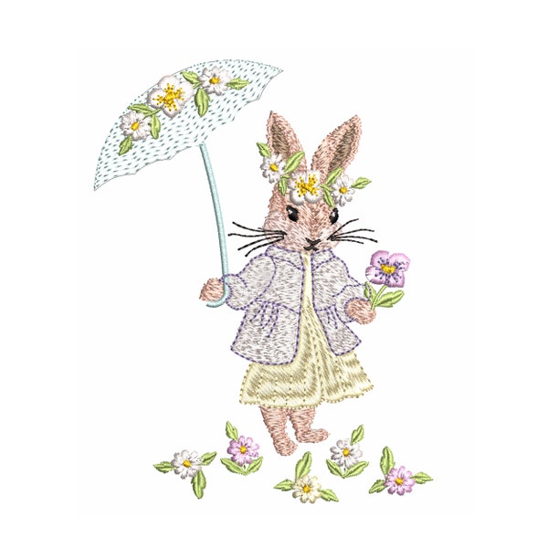 Summer Bunny Machine Embroidery Design, Easter Peter Rabbit Instant Download ZIP- 5 sizes