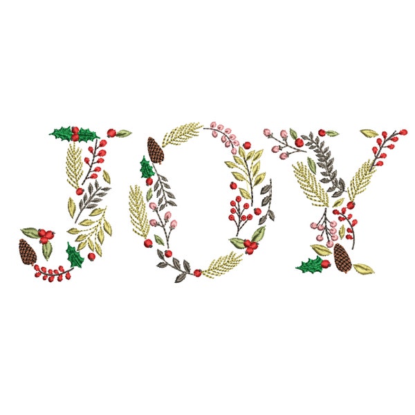 Noël Holly Santa Joy Machine Broderie Design, Holiday Flower Alphabet Pattern Téléchargement instantané ZIP - 5 TAILLES