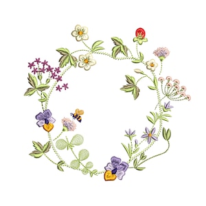 Summer Wreath Machine Embroidery Meadow Flower Herb Floral Botanical Garden Pattern Instant Download ZIP