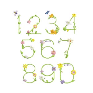 Diseño de bordado a máquina del alfabeto con letras florales (1, 2, 3, 4, 5, 6, 7, 8, 9 y 0), fuente de monograma con letras florales ABC, descarga instantánea (zip) - 3 tamaños