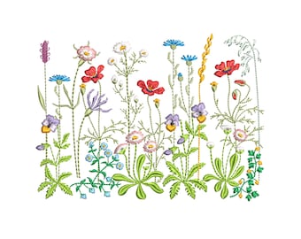 Disegno per ricamo a macchina di fiori ed erbe danesi di prato, download immediato in formato ZIP - 5 misure