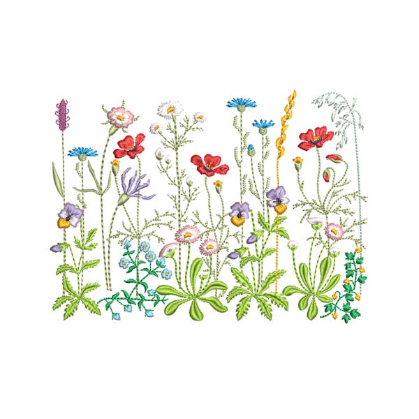 Danish Meadow Flower Herb Machine Embroidery Design, Instant Download ZIP - 5 sizes