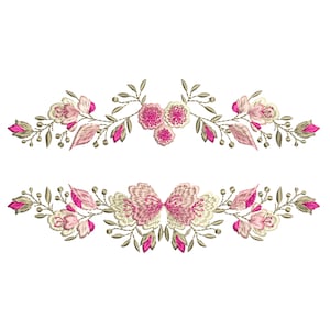 Blumen Schmetterling Bordüre Stickdatei, Rose Floral Botanischer Garten Instant Download ZIP - 5 Größen