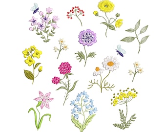 Wildblumen Stickmuster, Wildblumen Muster, Instant Download Zip - 5 Größen