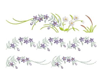 Flower Border Machine Embroidery Design Set, Floral Botanical Garden Pattern Instant Download ZIP - 5 sizes