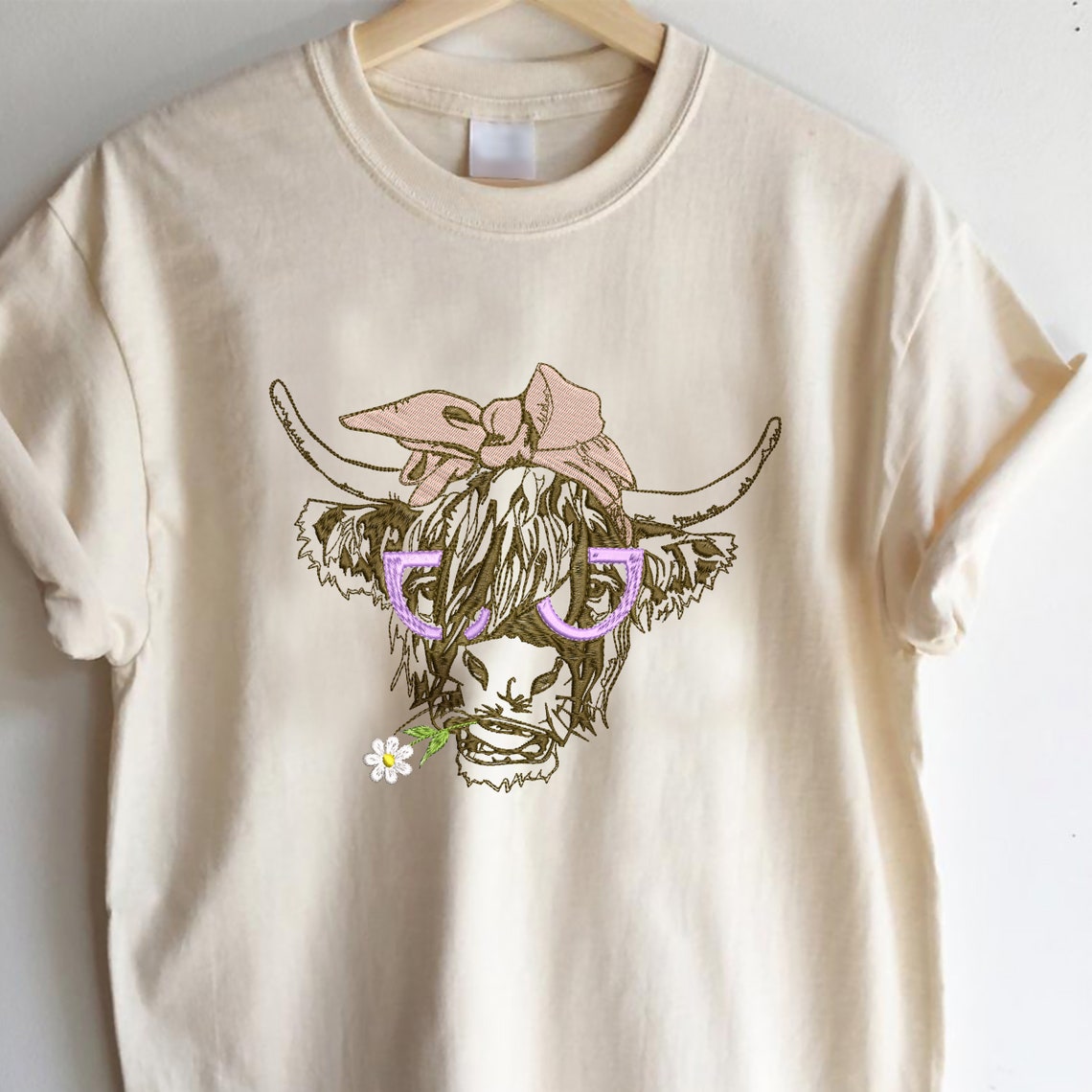 Hipster highland cow machine jessecmault design easter  etsy
