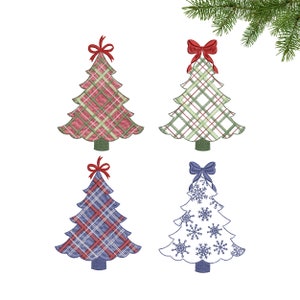 Diseño de bordado a máquina de árbol y lazo navideños a cuadros de estilo chinoiserie, descarga instantánea - 5 tamaños