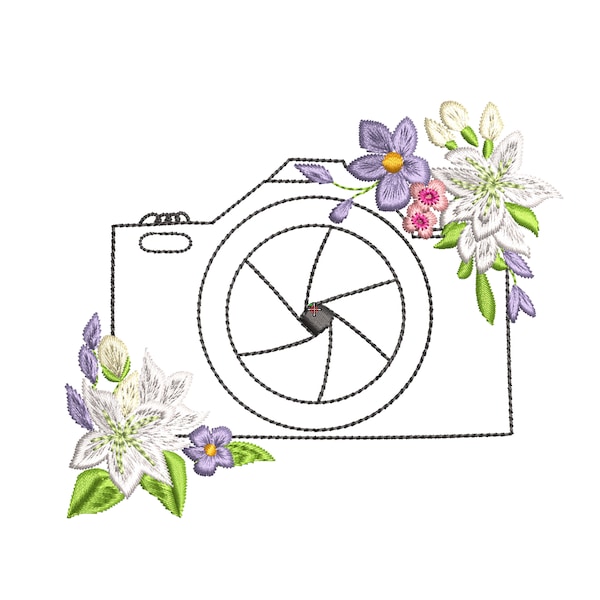 Blume Foto Kamera Maschine Stickerei Floral Botanischer Garten Applikation Retro Muster Instant Download ZIP - JEDE GRÖßE