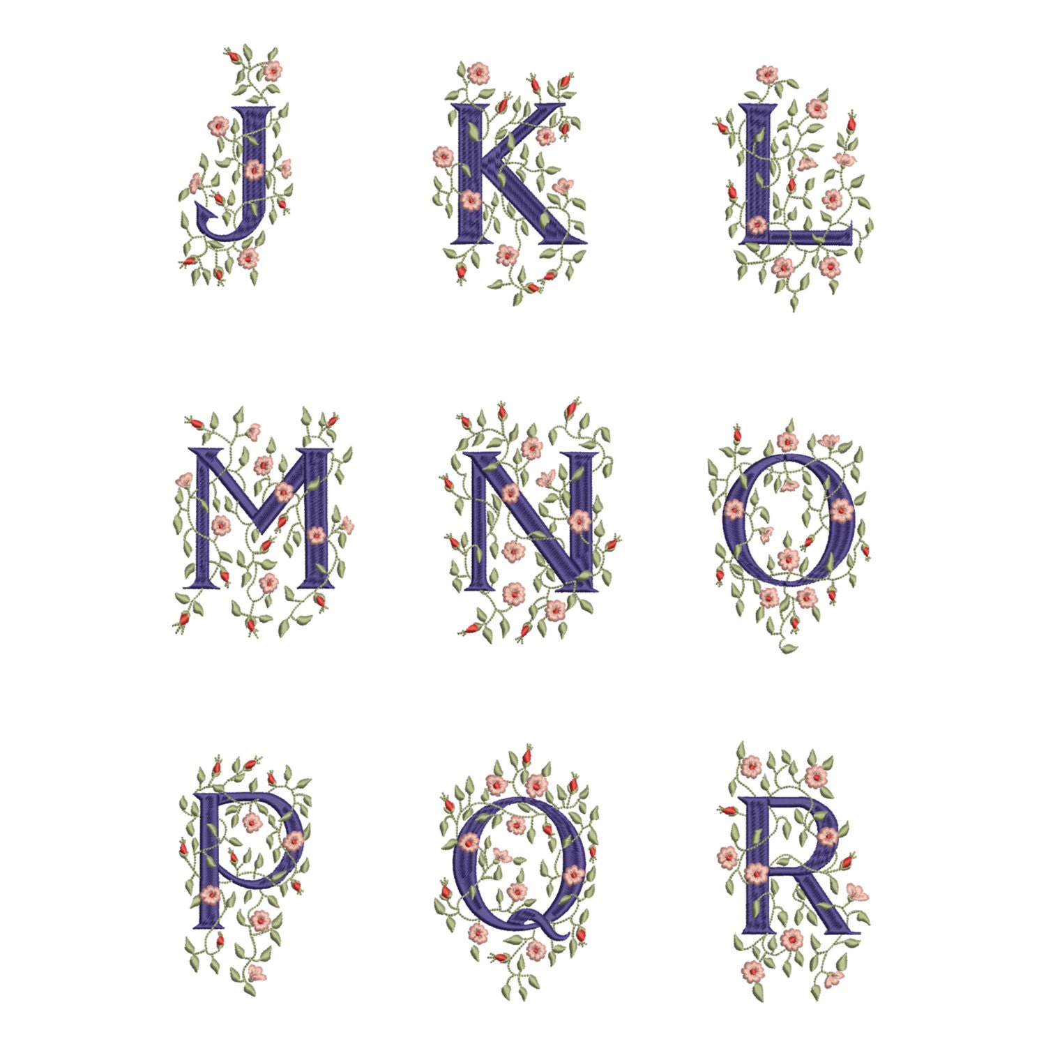 A-Z Full Alphabet ABC Flower Letter Monogram Floral Font