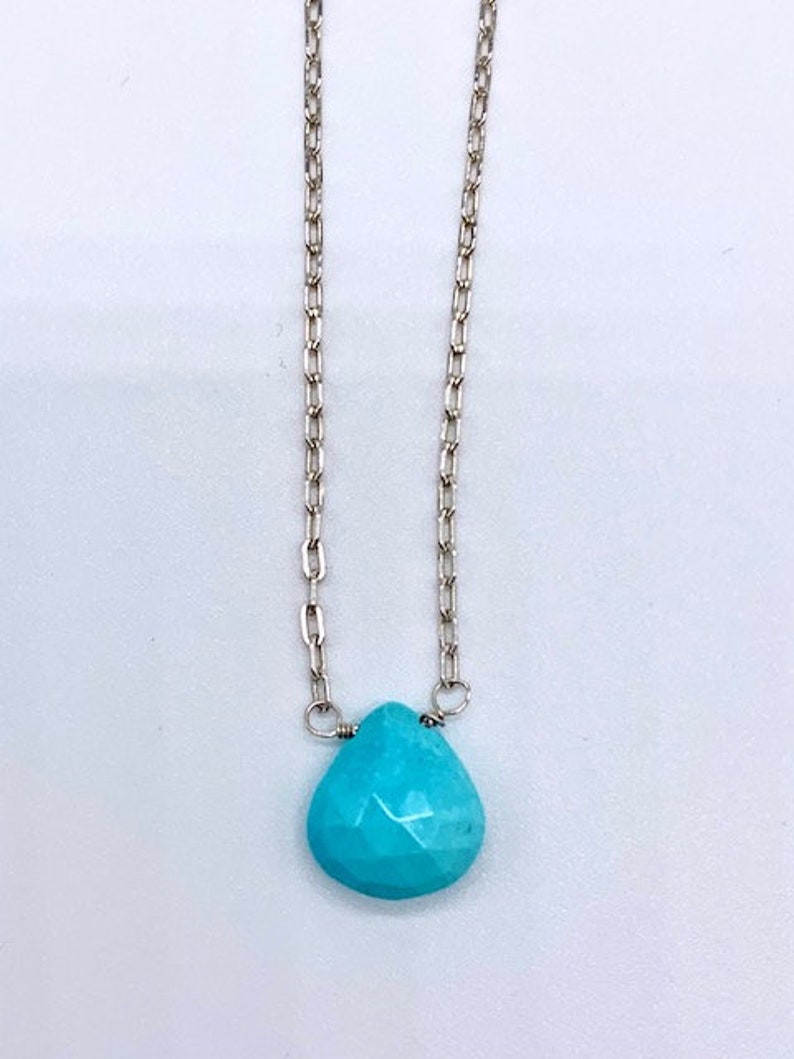 Sterling Silver Necklace With Turquoise Faceted Briolette