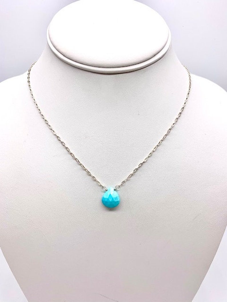 Sterling Silver Necklace With Turquoise Faceted Briolette
